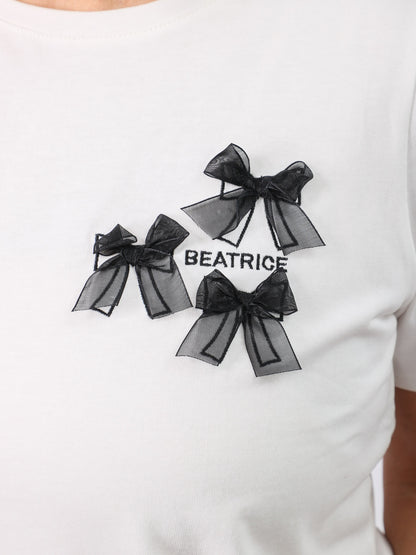 ロゴ刺繍オーガンジーリボンTシャツ（BEATRICE）
